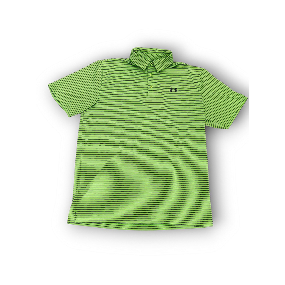 Under Armour Large Green with Black Stripes Athletic Short Sleeve Polo Shirt